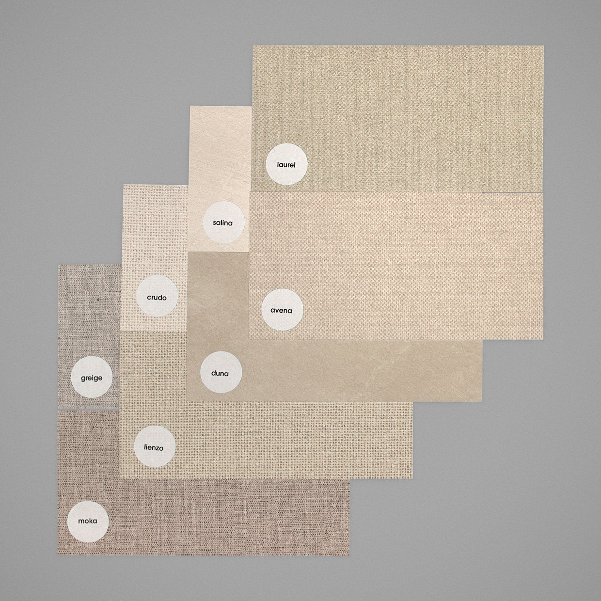 Pack Texturas: 8 medias muestras de papel pintado Garlanda (4 texturas en dos colores). Papeles de efecto textil y natural.